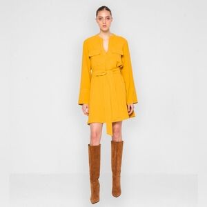 SILVIAN HEACH Elegant Mustard Midi Dress with Belt